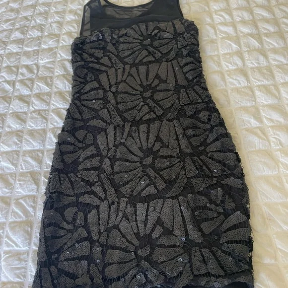 Sky Fedia Black Sequin Mesh Mini dress